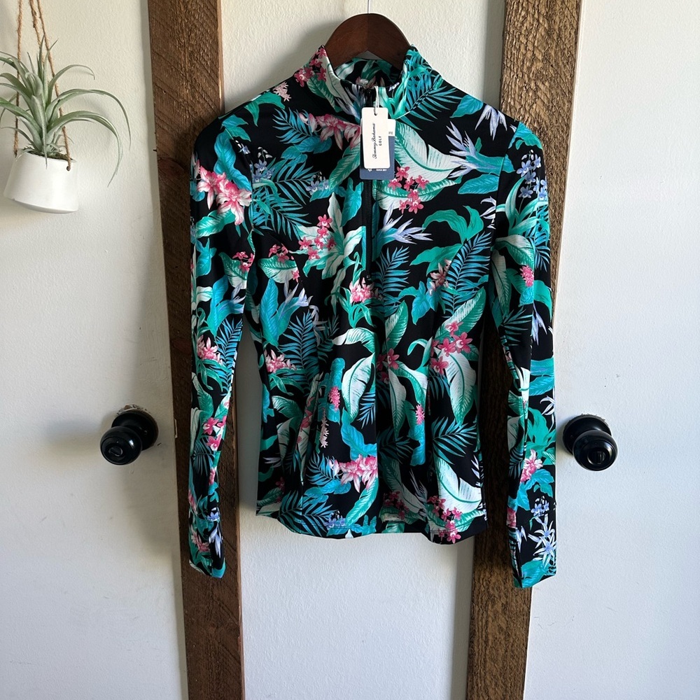 New Tommy Bahama Golf Printed 1/4 Zip Neck Knit UPF 50 Golf Long Sleeve Top